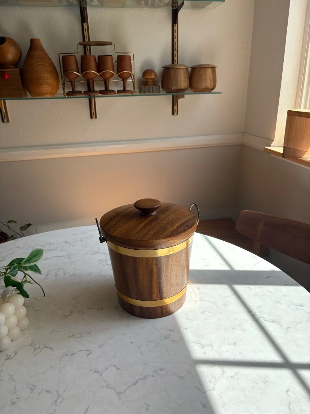 Vintage MCM Wood Grain Kitchen Storage Ice Bucket